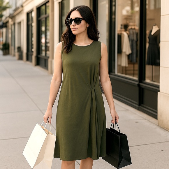 Stitchdrop Army Uniform Green Cotton Midi Dress | Size M - Picture 1 of 11